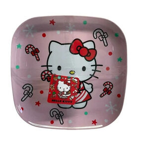 Hello Kitty Pink Melamine Candy Cane Christmas Dinner Plates Set of 4